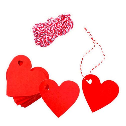 Ycfish 100 Pcs Red Gift Tags Valentine Heart Shaped Paper Tags Blank Heart Hanging Labels Valentine's Gift Wrapping Tags with 300 Feet String for Valentine's Party DIY Wrapping Supplies (Red)