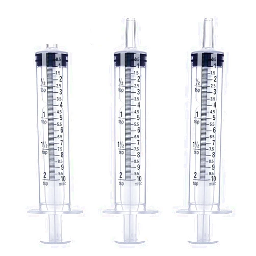HiMo 10mL Syringe for Liquid, Food, Oral, Scientific Labs, Measurement, Dispensing, Press-In Adapter, Craft, Big Tip with Cap- 3 Pack 10ml Syringes with tsp & mL Measurement