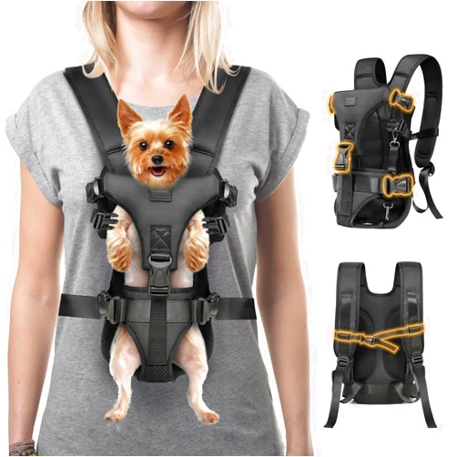 YUDODO Dog Front Carrier Backpack, Legs Out Secure-Fit Pet Chest Carrier for Small Dogs (6-24 lbs), Adjustable Pet Carriers with Safety Belt, Hands Free Dog Backpack Carriers for Hiking Cycling (M, Black)