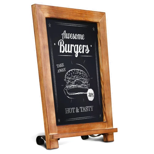 HBCY Creations Rustic Torched Wood Tabletop Chalkboard with Legs/Vintage Wedding Table Sign/Small Kitchen Countertop Memo Board/Antique Wooden Frame (9.5” x 14” Inches) (Torched Brown)
