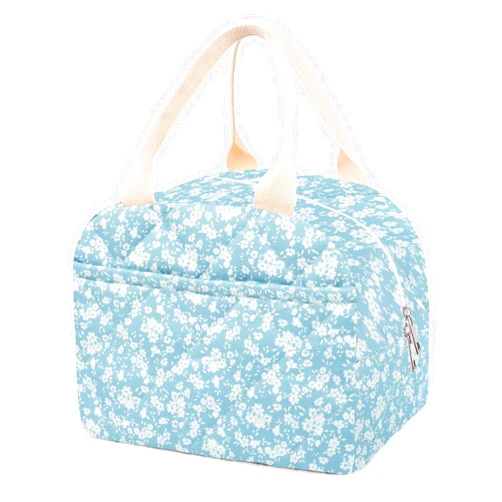 Dark swan Cotton Quilted Insulated Lunch Bag, Cute Quilted Floral Lunch Tote Bags Reusable Insulated Lunch Box Coquette Aesthetic Large Capacity Insulated Cooler for Women Work Travel Picnic (Light Blue)