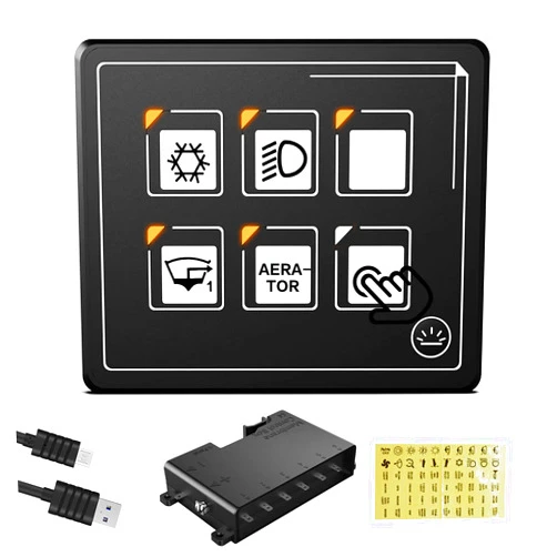 AMOMD 6 Gang Touch Switch Panel Led Waterproof Membrane Panel Programmable Momentary Button with Electrical Control Box for Control of Car Marine RV