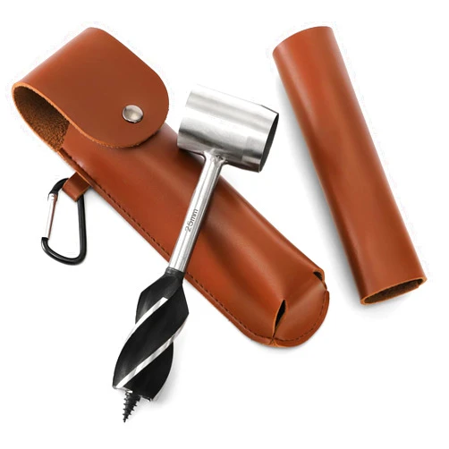 Elsjoy Survival Hand Auger Drill with Protective Case, Bushcraft Gear Settler Tool Scotch Eye Wood Auger Drill Bit, Survival Manual Drill Wrench For Camping, Bushcrafting