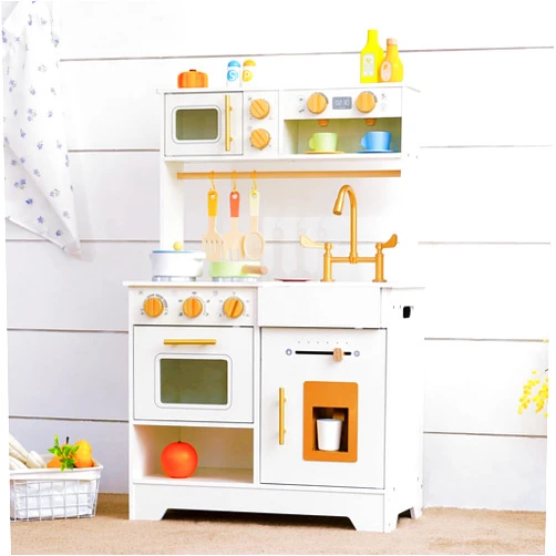 Leeshyah Wooden Play Kitchen for Kids with Ice Maker — Small White Pretend Kitchen Set with Sink, Stove, Oven & Microwave, Utensils and Storage, Montessori Role-Play Toy, Gift for Toddlers Ages 3+