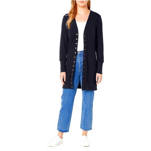 MEROKEETY Women's 2024 Fall Long Sleeve Snap Button Down Solid Color Knit Ribbed Neckline Cardigans