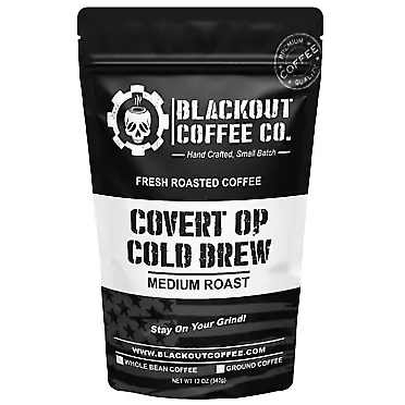 Blackout Coffee Co. Blackout Coffee, Covert Op Cold Brew Medium Roast Coffee, Perfect for Cold Brew Coffee, Drip & Pour Overs, Small Batch Roasted in the USA – 12 oz Bag (Ground Coffee)