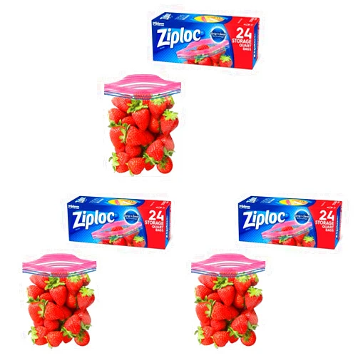 Ziploc Quart Food Storage Bags, Grip 'n Seal Technology for Easier Grip, Open, and Close, 24 Count (Pack of 3)