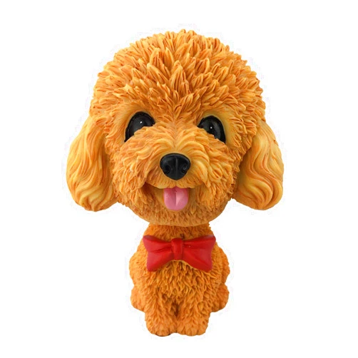 IBWell Mini Resin Bobbing-Head Dog for Car Dash Board Decor,Dashboard Doggy Puppy Toy with Adhesive Tab（Poodle） (Yellow)