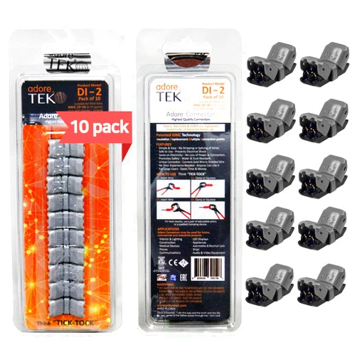 Adoretek Dual-Type Wire Connector [DI-2] NO Need to Peel NO-Splice NO-Tape and Water Resistant Easy Fast and Safe Electrical Insulated Wire Terminals AGW 19~18 (0.75 sqmm) 10A [10 PCS]