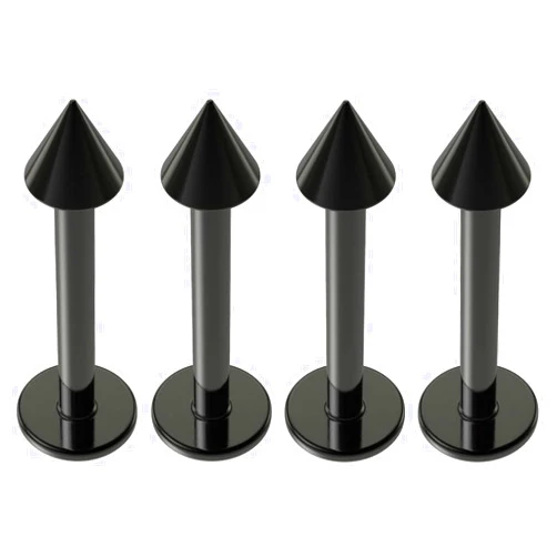 Evonix 4pc 14g Labret Studs Anodized Black Hypoallergenic Lip Ring Spike 14 Gauge Piercing Jewelry 8mm 5/14