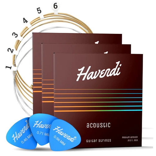 HAVENDI® Guitar Strings I Acoustic guitar strings with Phosphor Bronze Coating I Brilliant Sound Quality I Includes 3 Picks…