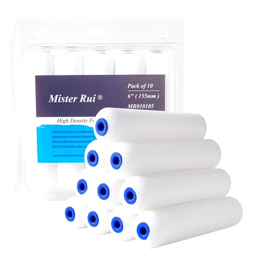 Mister Rui Foam Paint Roller Cover, 6 Inch Sponge Paint Roller Sleeve, Pack of 10, Foam of Premium Quality Can Be Used with Water and Oil Based Paints