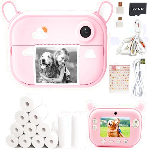 Sylhair Kids Camera Instant Print Photo Cameras with 12 Rolls Refill Print Paper(Pink 32GB)