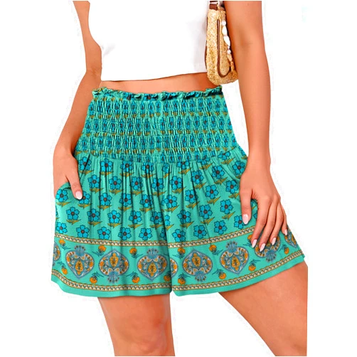 ANRABESS Shorts for Women Summer Casual High Smocked Waist Wide Leg Lounge Comfy Baggy Shorts 2026 Beach Vacation Clothes