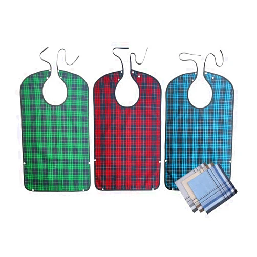 Smile wood 3 PACK Adult Bibs For Eating - Waterproof Clothing Protector With Crumb Catche, Reusable, Machine Washable, Adult Dining Apron With Snap Closure Adjustable Strap For Elderly Women and Men