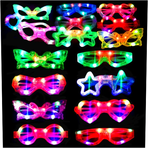 OceanWings 24 Packs LED Glasses for kids Glow in the dark Party Supplies Favor,6 LED 6 Shapes Glasses Flashing Plastic Light up Glass Toys Bulk 3 Replaceable Battery fit Easter Basket Stuffers Party Supplies