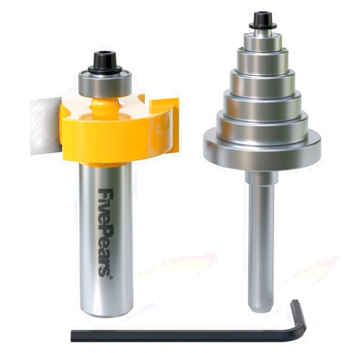 FivePears 1/2 Inch Shank Rabbet Router Bit with 6 Bearings Set, Adjustable Multiple Depths 1/8