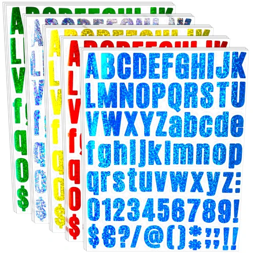 Kenkio 15 Sheets 1215 PiecesSelf Adhesive Vinyl Letter Number Stickers Laser Shiny Sparkle Vinyl Letter, Graduation Cap Letter Stickers,Decals for for Home, School, Office Decoration(1 Inch)