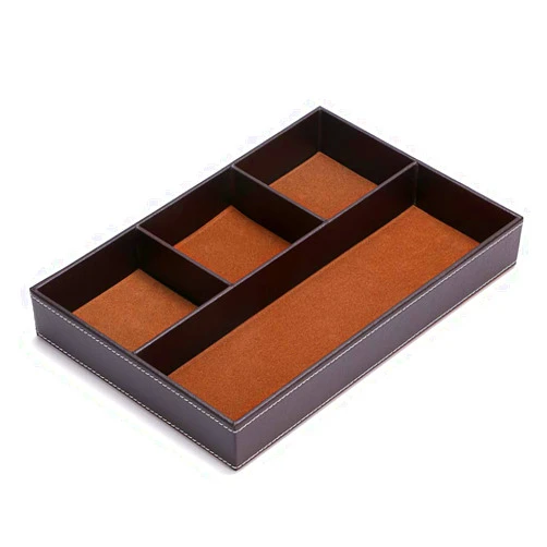 BTSKY 4 slots Desk Drawer Organizer, PU Leather Drawer Storage Organizer Divider for Office Desk Supplies Value Collection and Accessories Multi-Purpose Storage Desktop Organizer Tray(Brown)