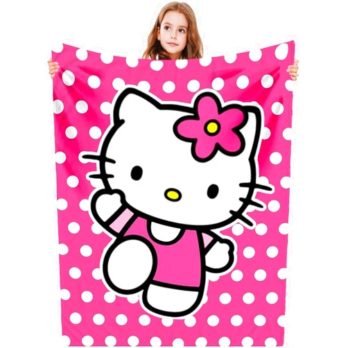 HANJIEJIE Kitty Silk Flannel Fleece Throw Blanket, Soft Plush, 40 x 60 Inch, All Seasons Blanket for Couch, Sofa, Bed, Camping, Travel (Pink-1)