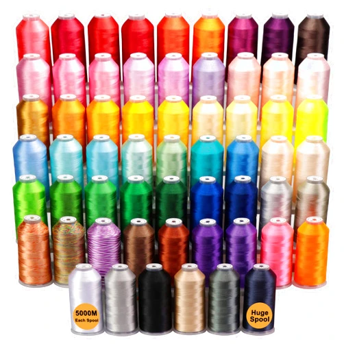 New brothreads - All 60 Assorted Colors of Huge Spool 5000M Polyester Embroidery Machine Thread for Commercial and Domestic Embroidery Machines