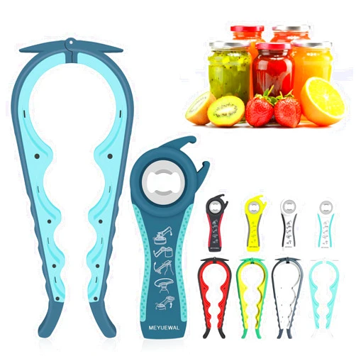 MEYUEWAL Jar Opener, 5 in 1 Multi Function Can Opener Bottle Opener Kit with Silicone Handle Easy to Use for Children, Elderly and Arthritis Sufferers (New blue)