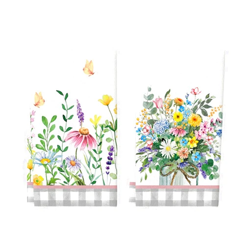 Artoid Mode Buffalo Plaid Wildflower Floral Spring Kitchen Towels Dish Towels, 18x26 Inch Farmhouse Summer Decoration Hand Towels Set of 2