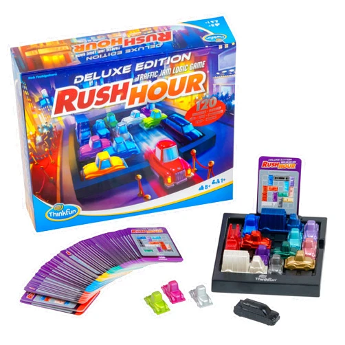 ThinkFun Rush Hour Deluxe – The Gamer's Logic Game | Navigate 120 Traffic Challenges with Collector's Edition Limo and Metallic Design | Ages 8+
