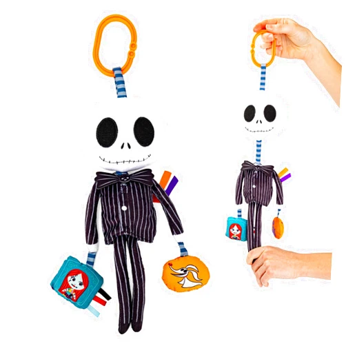 KIDS PREFERRED Disney Baby Nightmare Before Christmas Jack Skellington On The Go Activity Toy with Teether, On The Go Clip, Bell Chime, and Pull Through Arms