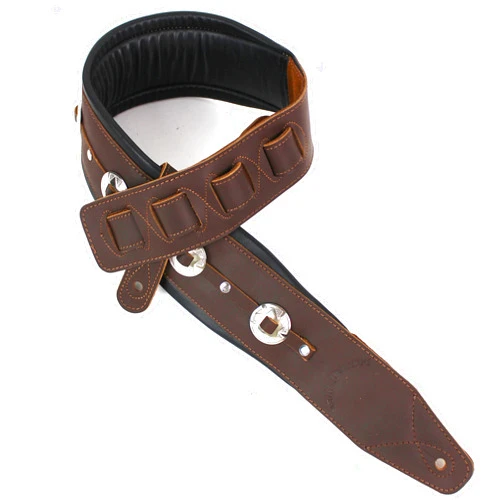 Walker & Williams Walker And Williams C-44-BRN Handmade Brown Double Padded Premium All Grain Leather Guitar Strap with Conchos For Acoustic, Electric, And Bass Guitars