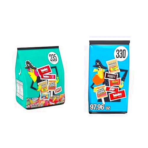 HERSHEY'S HARIBO, JOLLY RANCHER and TWIZZLERS Miniatures Assorted Fruit Flavored, 73.54 oz (235 Pieces) & Hershey Miniatures Assorted, Halloween Candy Bulk Bag, 97.96 oz (330 Pieces)