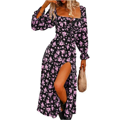 Cjfdfy Spring/Fall Women's Casual Floral Maxi Dress Long Sleeve Evening Dress Party Outfits Dresses
