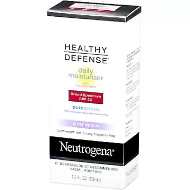 Neutrogena Healthy Defense Daily Moisturizer for Sensitive Skin with SPF 50, Mineral Sunscreen with Zinc Dioxide & Titanium Dioxide, Oil-Free & Fragrance-Free, 1.7 fl. oz (Pack of 2) 1.7 Ounce (Pack of 2)