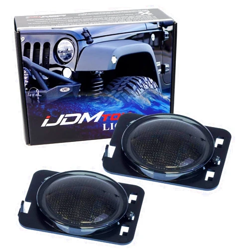iJDMTOY Smoked Lens White Full LED Front Fender Flare Side Marker Light Kit Compatible With Jeep 2007-2017 Wrangler JK, Replace OEM Amber or Clear Sidemarker Lamps