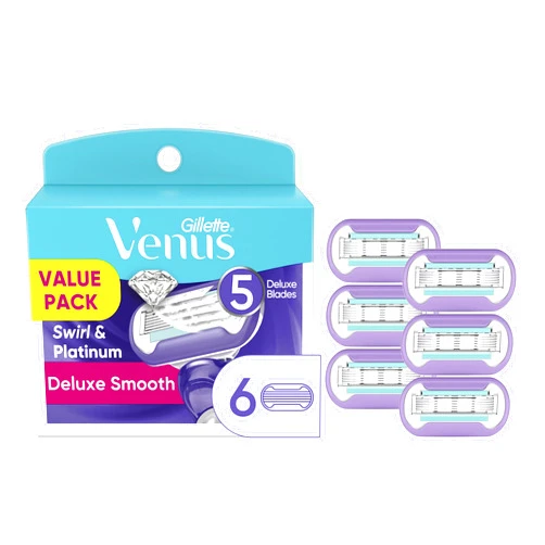 Gillette Venus Deluxe Smooth Swirl Womens Razor Blade Refills, 6 Count, Moisture Ribbon to Protect Against Irritation