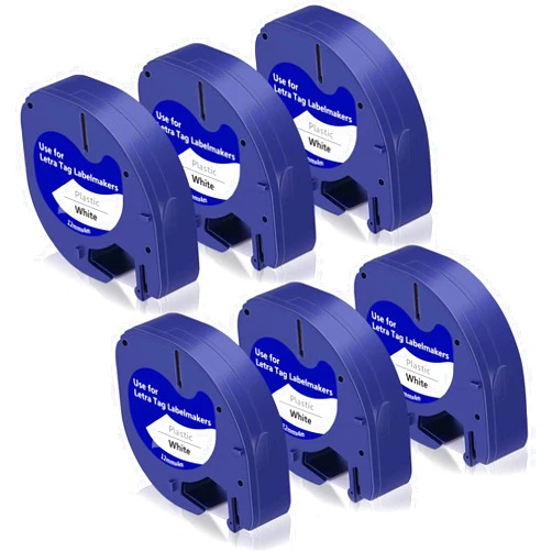 LabelPros Replace Dymo Letratag Refills 91331 S0721510 White Plastic Letratag Label Tape Compatible for Dymo LetraTag Plus LT-100H LT-100T QX50 Label Maker, 12mm x 4m (1/2 Inch x 13 Feet), 6 Refills