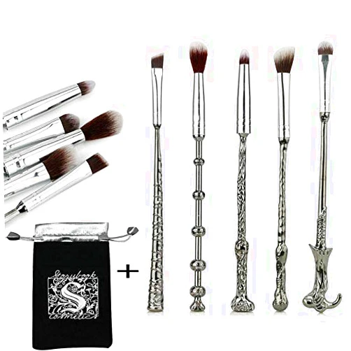JORCEDI 5 Piece Makeup Brushes,For Harry Potter Fans Metal Wizard Wand Set Kit with Gift Bag, Perfect for Eyeshadow Palette, Foundation, Eyebrows and Powder use（Black）