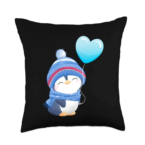 Zoo Animals Circus Pole Snow Cold Fish Winter Tee Balloon Scarf Cold Hat Heart Freeze Flipper Penguin Throw Pillow, 18x18, Multicolor