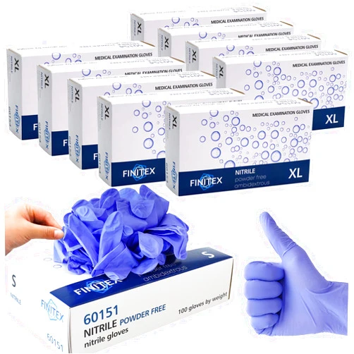FINITEX Ice Blue Nitrile Exam Gloves Powder-free 1000 PCS Medical Gloves Examination Home Cleaning Food Gloves
