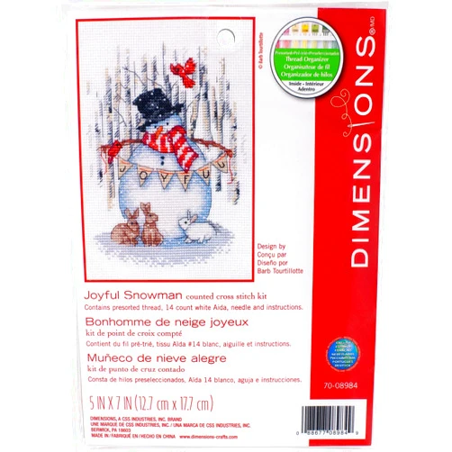 Dimensions Christmas Cross Stitch Kit, Joyful Snowman (14 Count) 4 Piece