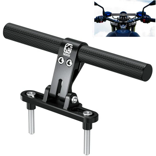 BRCOVAN Carbon Fiber Cross Bar for Motorcycle Front Fork Stem with Solid Aluminum Alloy Mounting Base, Adjustable Angle Design Handlebar Extender Extension, Length 240mm, Diameter 22mm