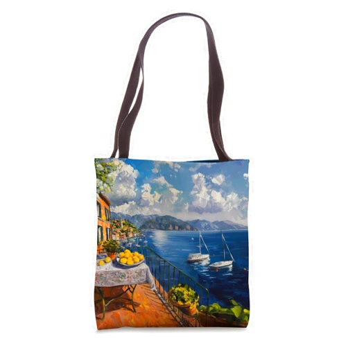 Portofino at the Mediterranean Riviera Coast Italian Riviera Coast with Lemons, the Mediterranean Sea Tote Bag