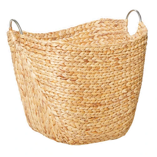 Deco 79 Seagrass Handmade Large Woven Storage Basket with Ring Metal Handles, 21