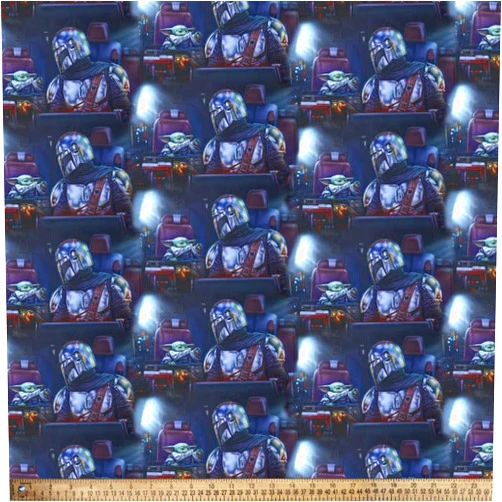 DAVID TEXTILES The Child & The Mandalorian Flight Star Wars by Thomas Kinkade Licensed by David Textiles Digital Cotton Print Fabric