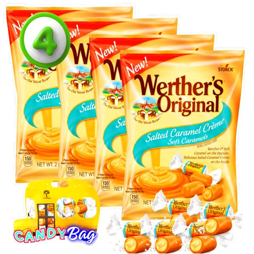 Think FWD (PACK 4) Werther Salted Caramel Crème Soft Candies - Limited Edition - Included One Think FWD Candy ZipBag