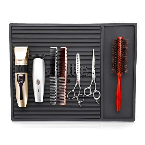 Noverlife 16x12in Barber Clipper Mat, Heavy Duty Rubber Barber Table Pad Heat-resistant Styling Station Mat, Professional Salon Hair Styling Tool Station Stripe Organizer Pad Barber Work Station Mat