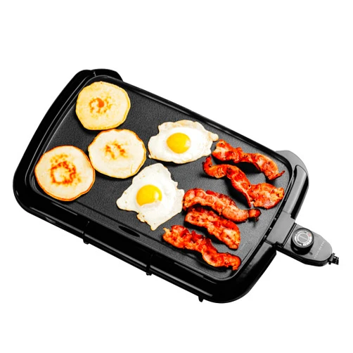 OVENTE Electric Griddle with 16 x 10 Inch Flat Non-Stick Cooking Surface, Adjustable Thermostat, Essential Indoor Grill for Instant Breakfast Pancakes Burgers Eggs, Black GD1610B