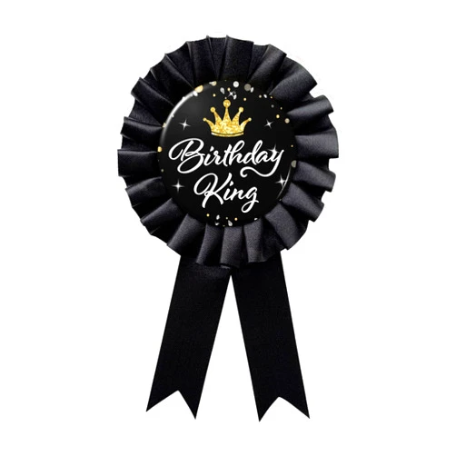 WOWOPA Birthday King Tinplate Badge Pin, Happy Birthday Black Corsage Button for Men Boy Birthday Award Ribbon Party Decorations 1pcs