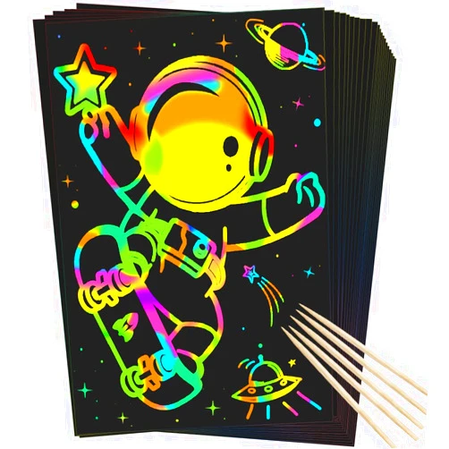 ZMLM Scratch Rainbow Art Paper Set - 50Pcs Magic Scratch Off Art Craft Supplies Kits for Kids Girls Boys Black Scratch Notes Sheet Doodle Pad for Fun DIY Toy Party Favors Christmas Birthday Gift