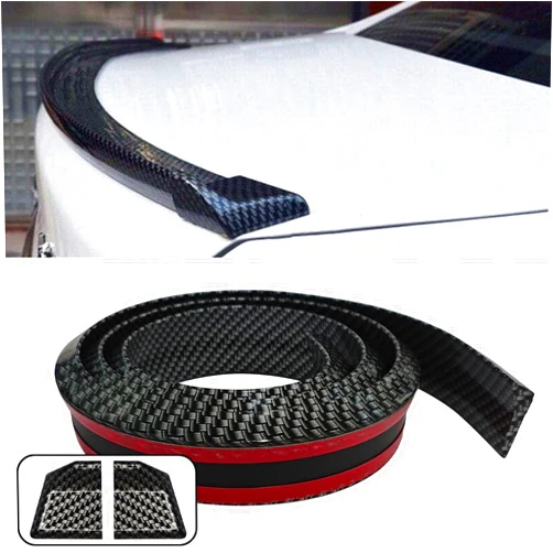 MLAHUIER Car Trunk Spoiler Roof Lip Kit, 4.9 Ft Reflective Carbon Fiber Rear Wing Spoiler Sticker Bar for Tailgate Roof Bumper, Universal Punch-Free Vehicle Exterior Accessory Sticker(Carbon Fiber Black)